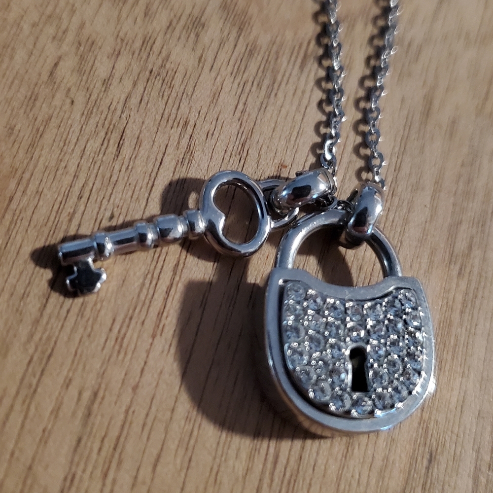 Silver Fossil Lock & Key Necklace
